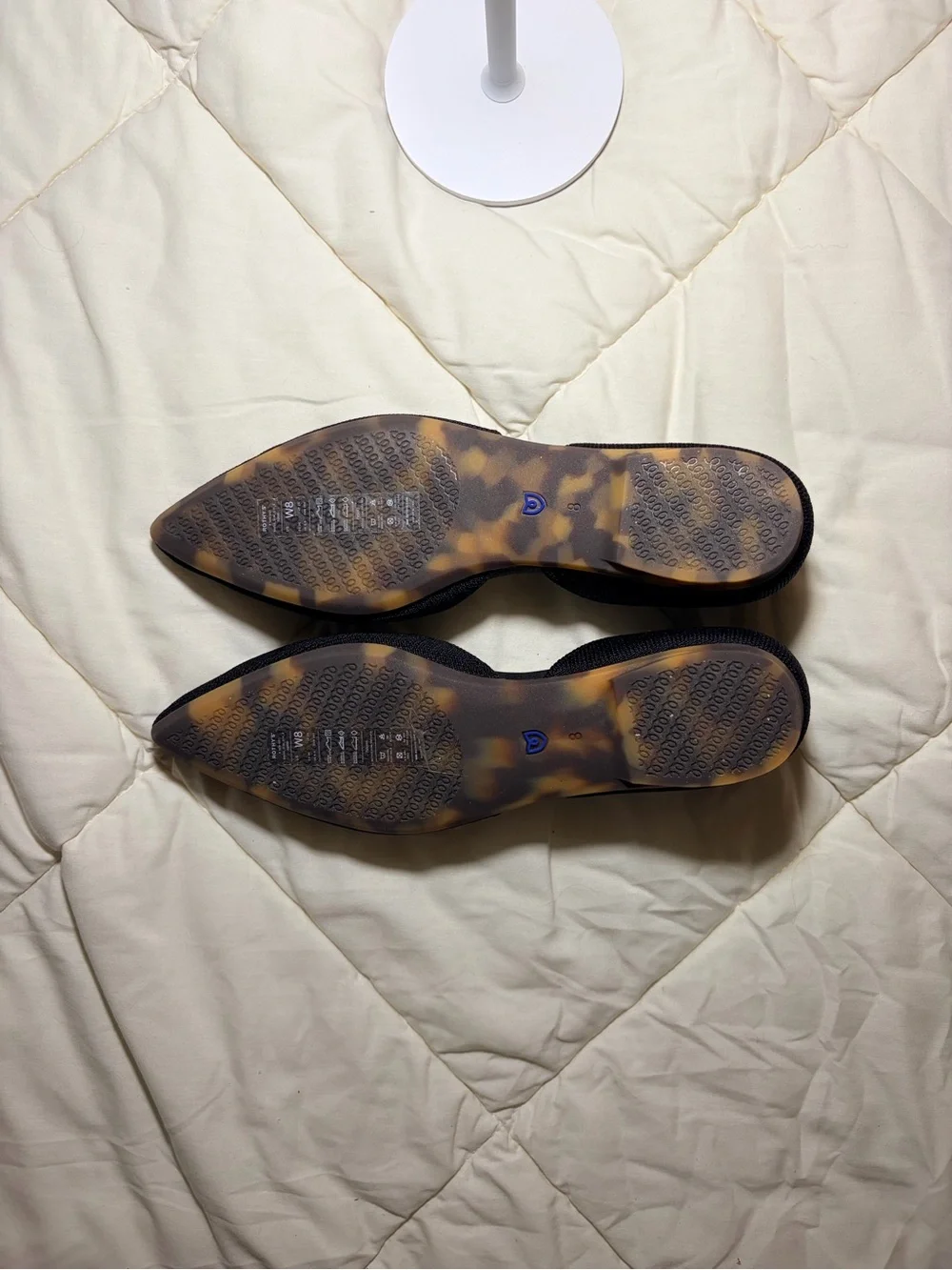 Rothy's Black Pointed D'Orsay Flats with Blue Trim